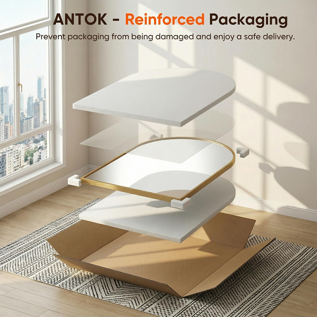 Antok Arched Bathroom Mirror, Wall Mounted Mirror, Vanity Mirrors for Over Sink, Aluminum Alloy Frame Bathroom Mirrors Living Room, Bedroom and Entryway