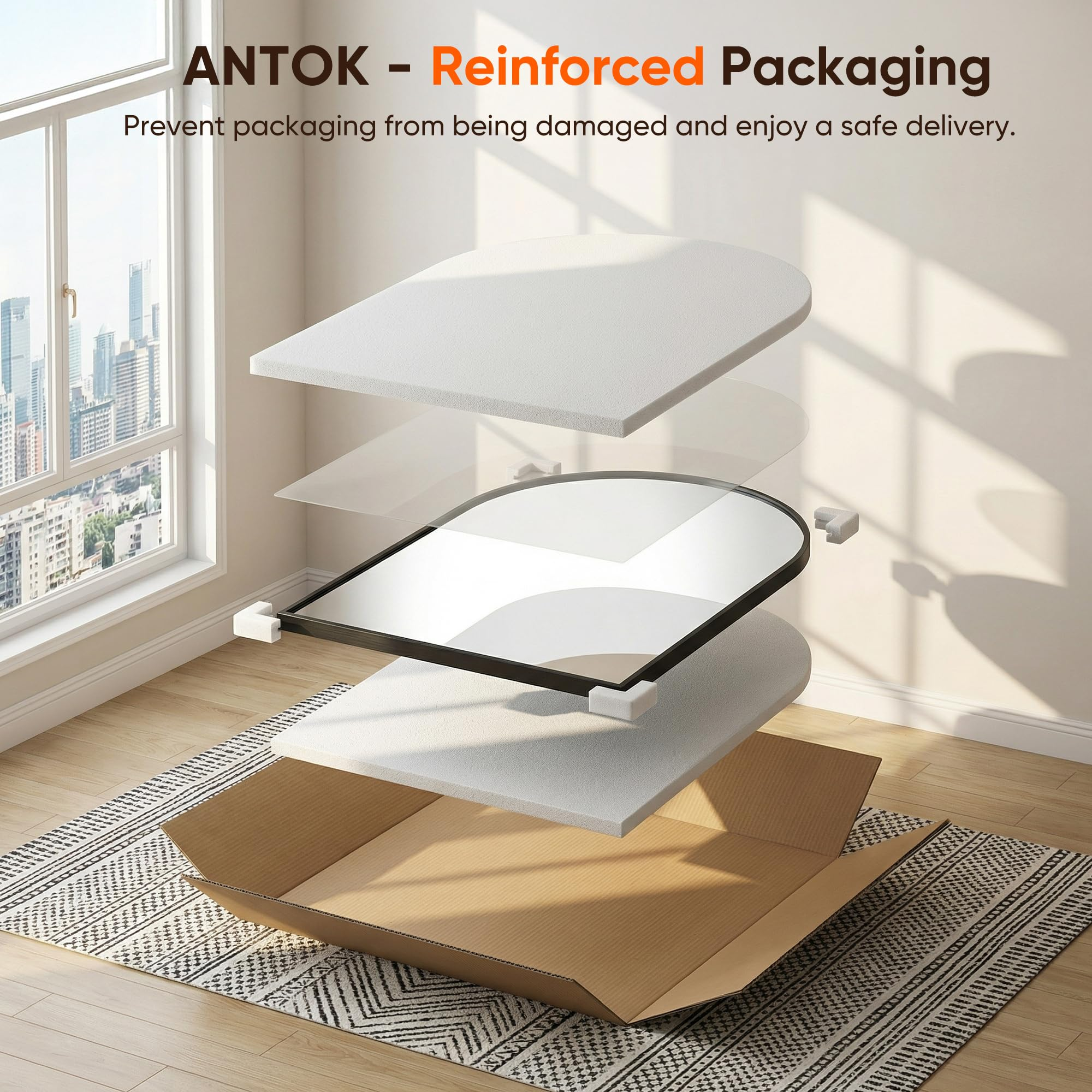 Antok Arched Bathroom Mirror, Wall Mounted Mirror, Vanity Mirrors for Over Sink, Aluminum Alloy Frame Bathroom Mirrors Living Room, Bedroom and Entryway