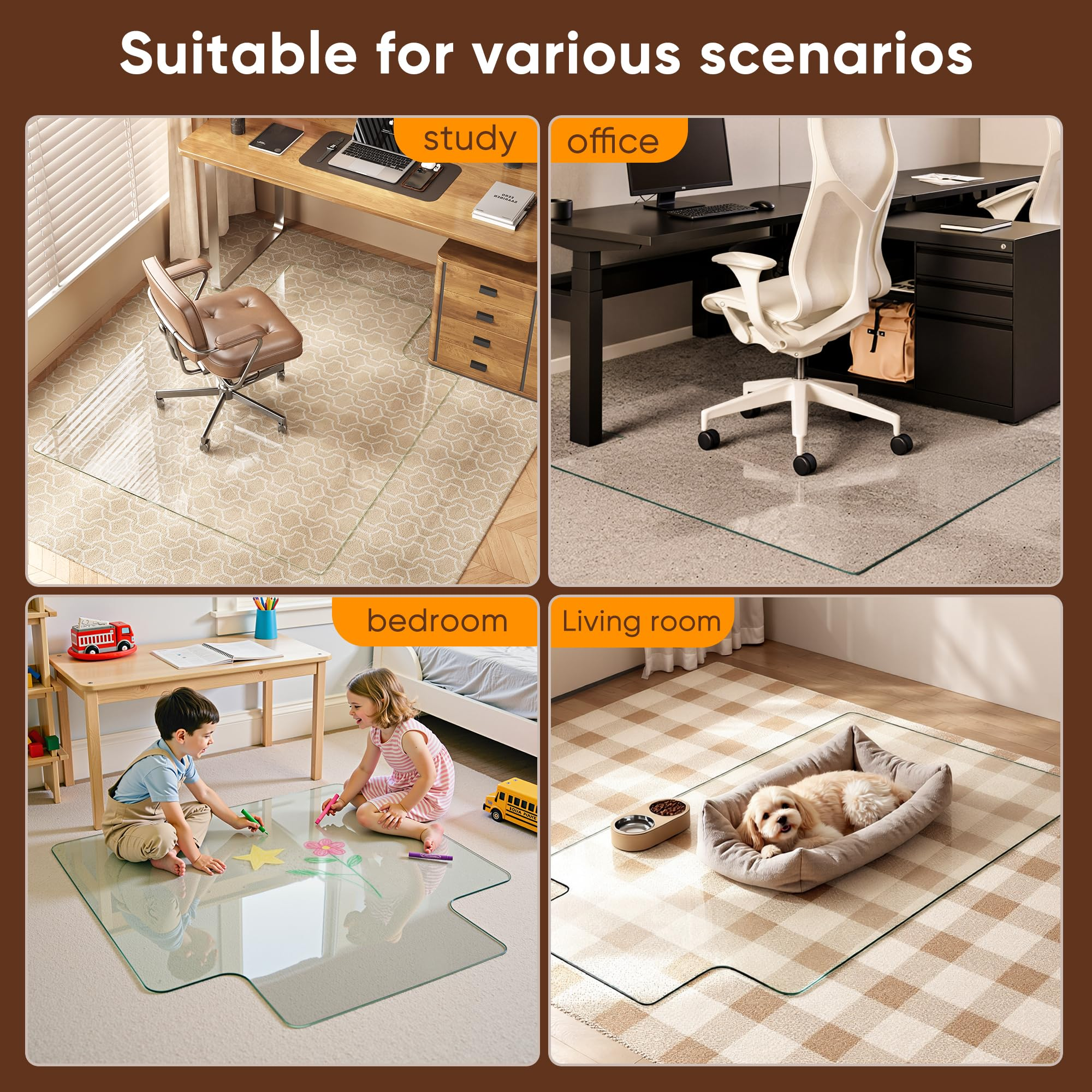 Antok Irregular Tempered Glass Chair Mat, 45"x53" Office Chair Mat for Carpet & Hardwood Floors, Heavy Duty 0.2" Desk Chair Mat for Smooth Rolling at Home or Office