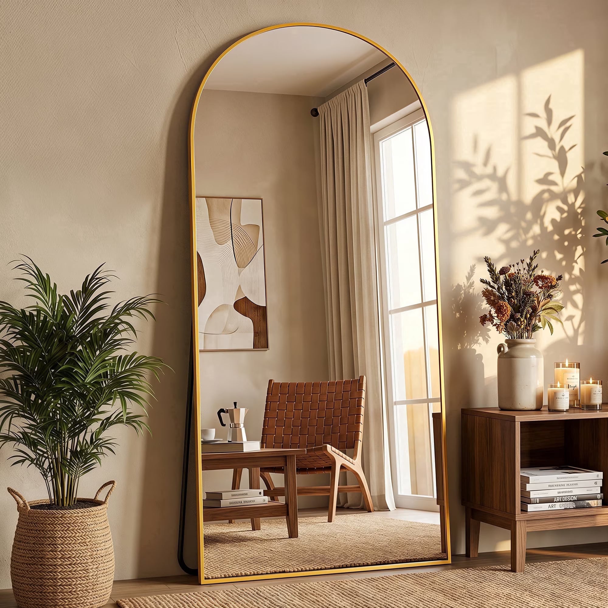 Antok Arched Full Length Mirror 76"x34", Standing Floor Mirror with Gold Frame, Durable Anti-Shatter Glass, Freestanding/Wall Mountable for Bedroom, Living Room, Dressing Room