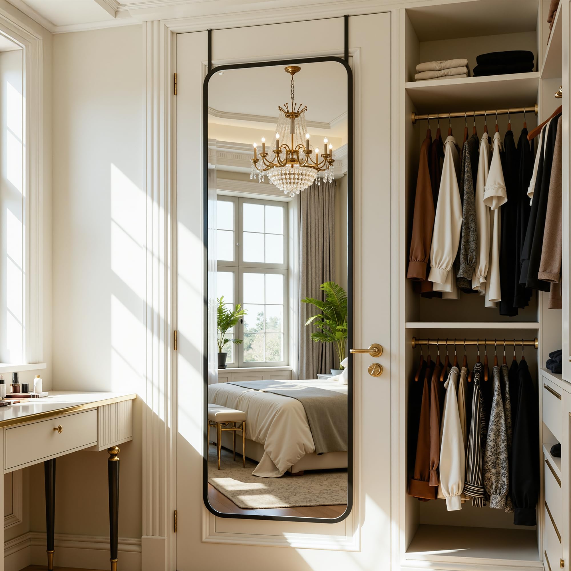 Antok 3-in-1 48" x 14.1" Full Length Mirror, Door Mirror, Wall-Mounted Mirror - Stands, Leans on Wall or Hangs