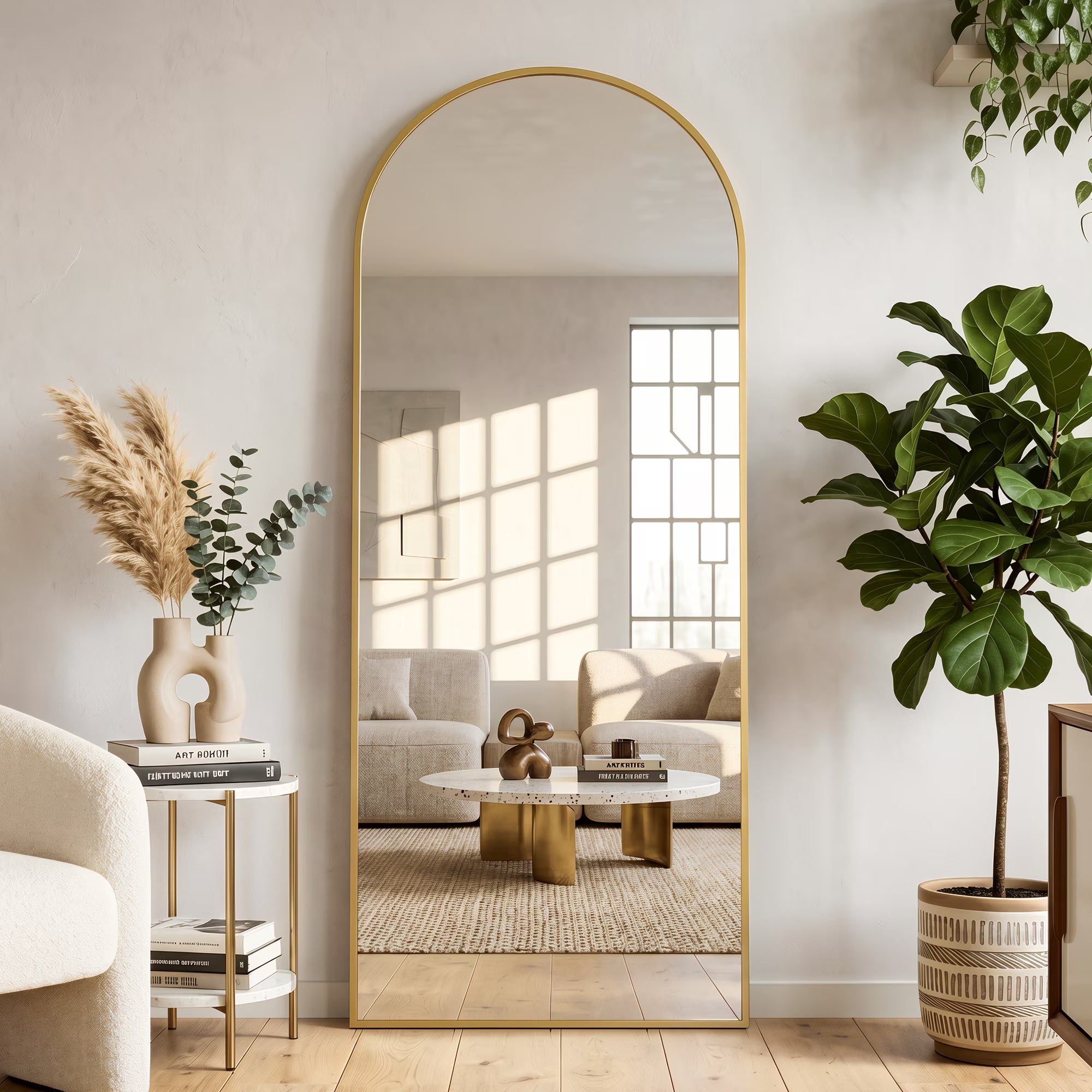 Antok Arched Full Length Mirror 71"x26.1", Standing Floor Mirror with Gold Frame, Durable Anti-Shatter Glass, Freestanding/Wall Mountable for Bedroom, Living Room, Dressing Room