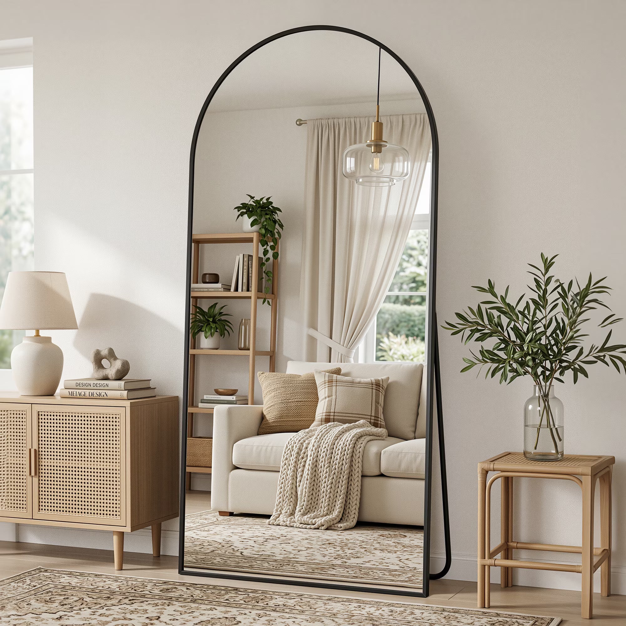 Antok Arched Full Length Mirror 71"x26.1", Standing Floor Mirror with Black Frame, Durable Anti-Shatter Glass, Freestanding/Wall Mountable for Bedroom, Living Room, Dressing Room