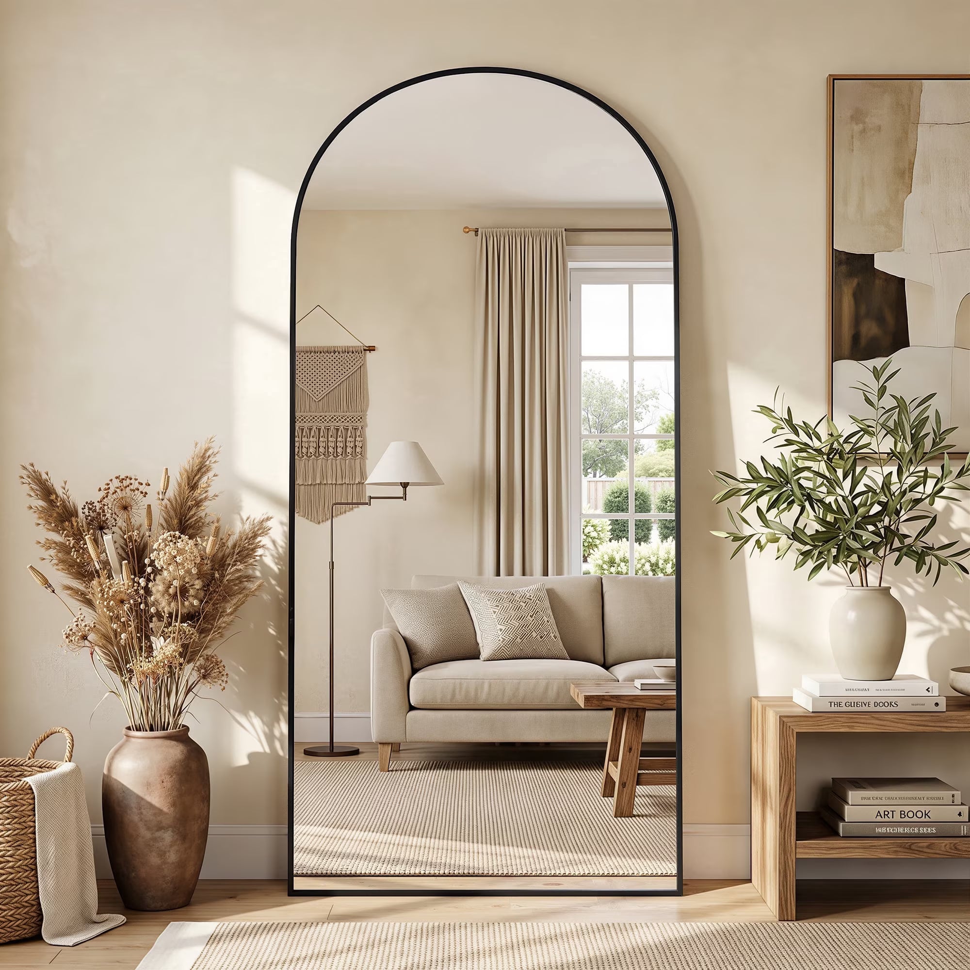 Antok Arched Full Length Mirror 76"x34", Standing Floor Mirror with Black Frame, Durable Anti-Shatter Glass, Freestanding/Wall Mountable for Bedroom, Living Room, Dressing Room