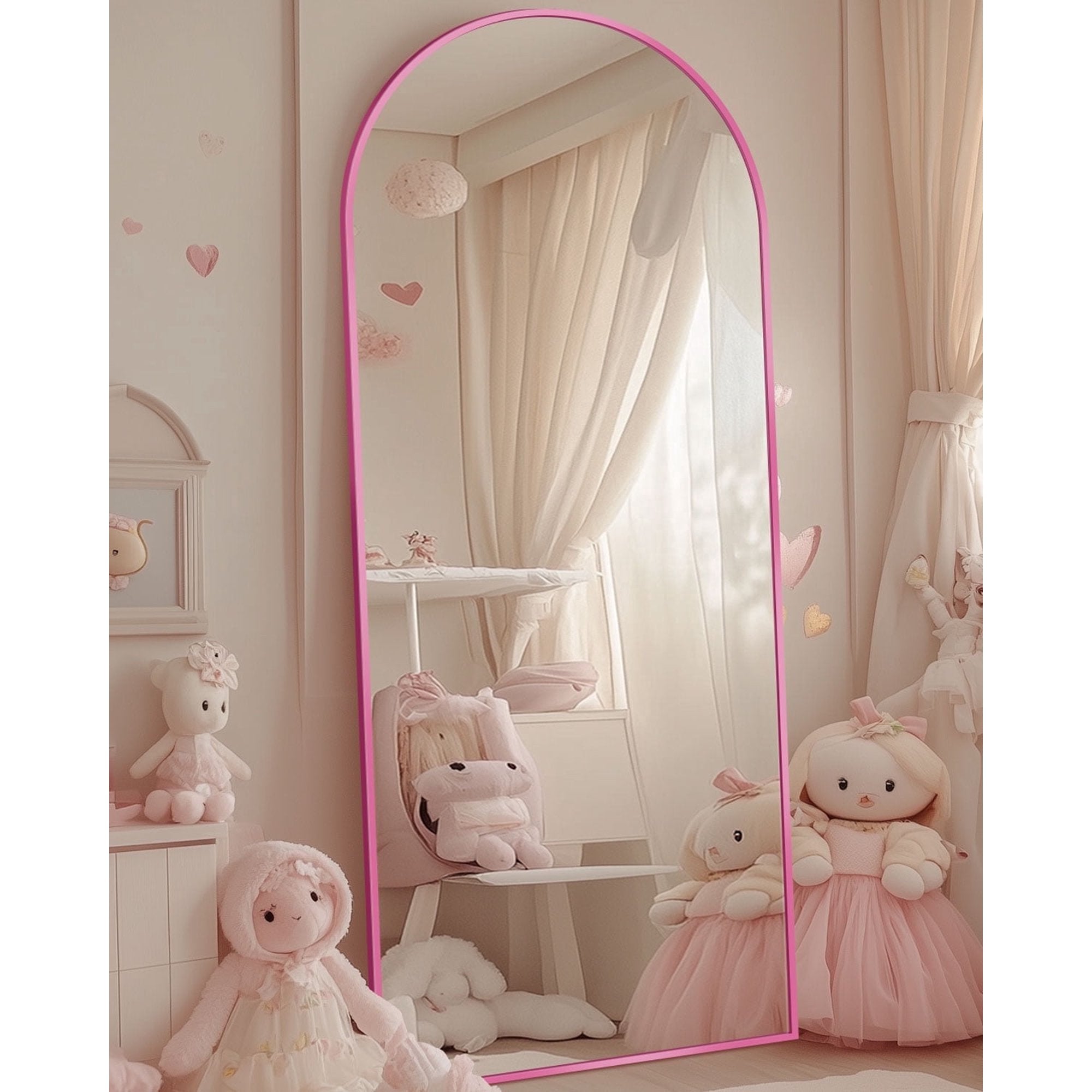 Antok Arched Full Length Floor Mirror 58"x18.1" Full Body Mirror with Stand, for Bedroom, Living Room, Cloakroom, Pink